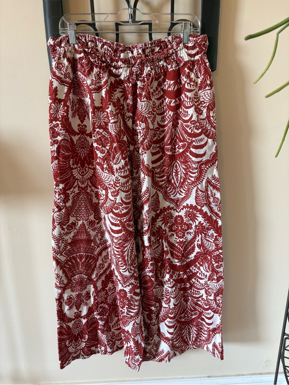 Anthropologie Rust and cream Wide-Leg Printed Pants